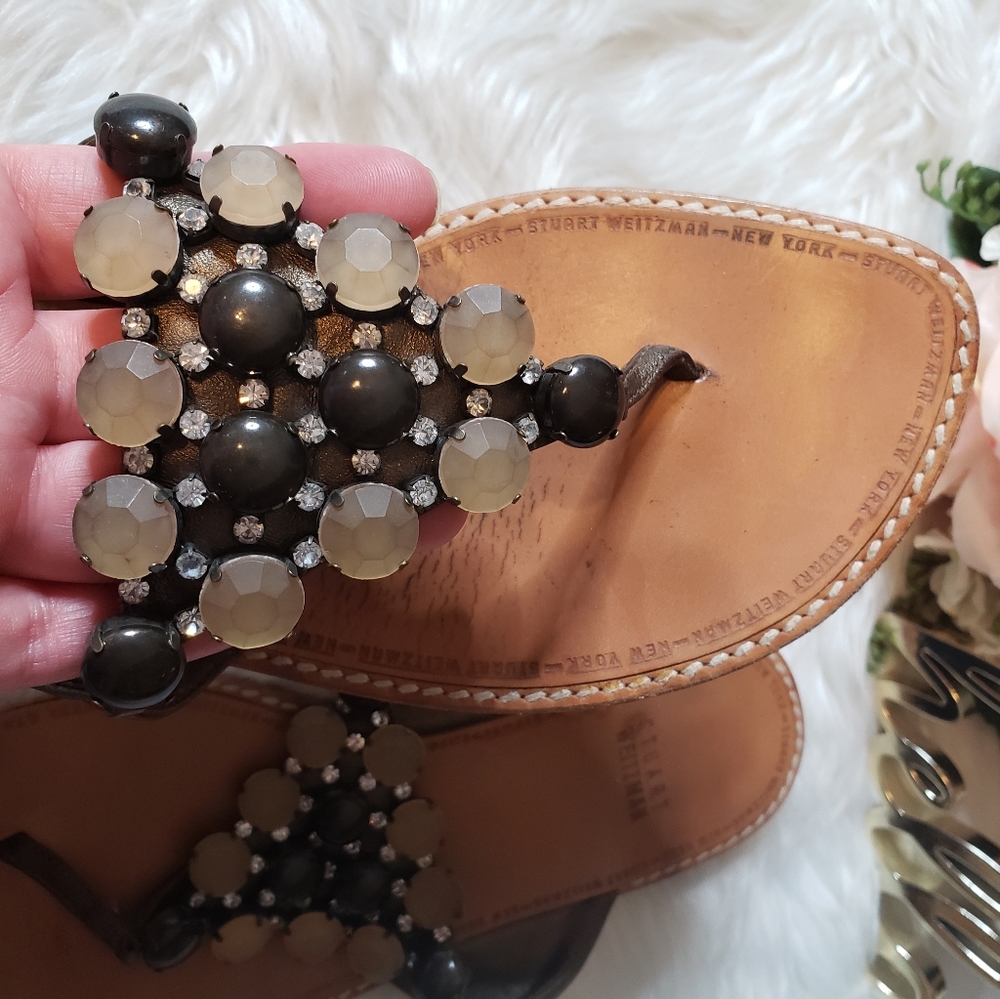 Stuart Weitzman Rhinestone Leather Sandals - Picture 6 of 7
